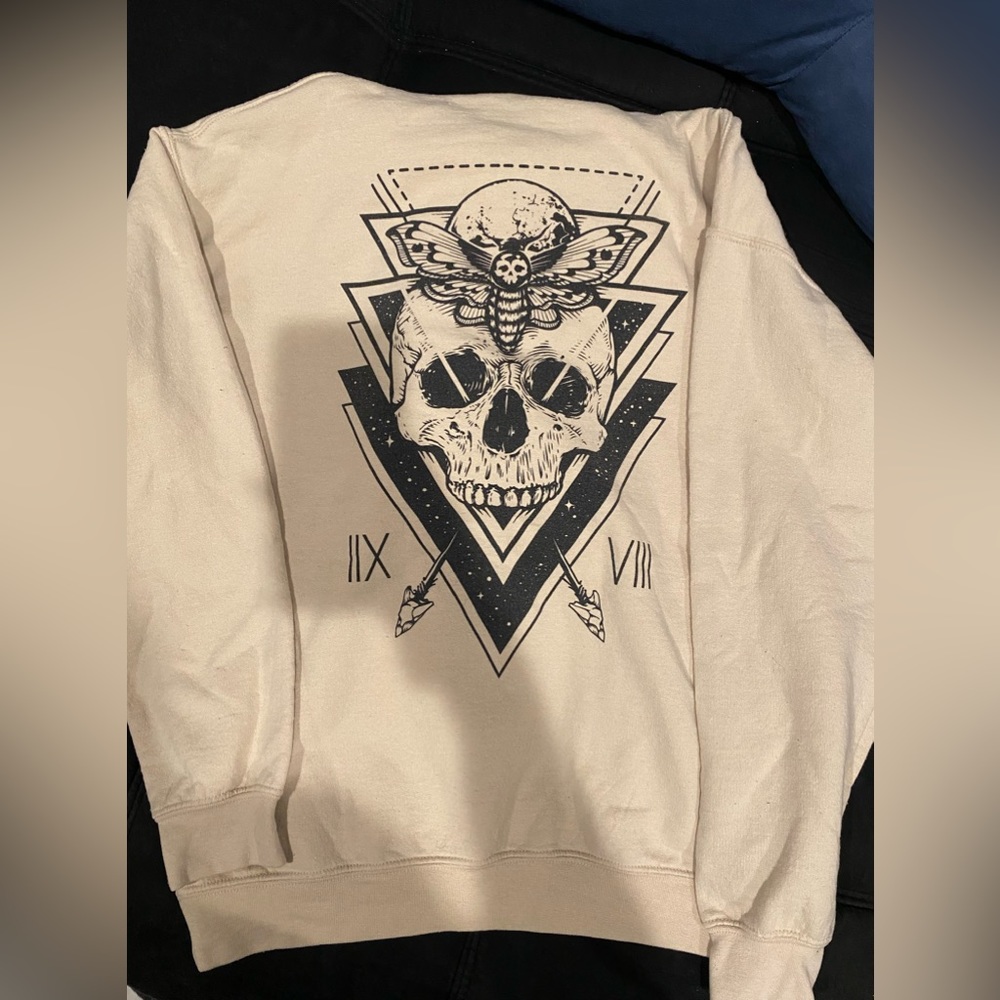Cream Graphic Skull & Moth Pullover Sweatshirt